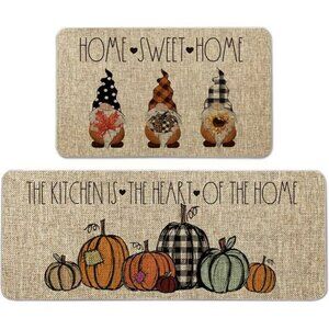 Home Sweet Home Gnome Pumpkin Decorative Kitchen Mats Set of 2, 17x29 and 17x47